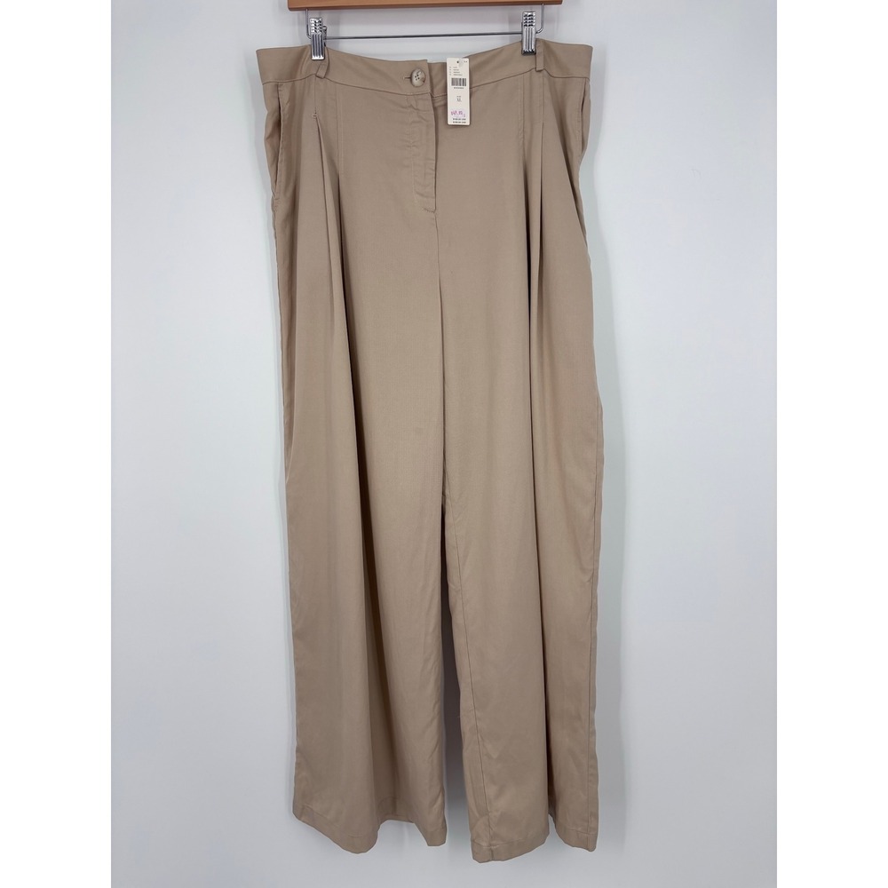Anthropologie Amadi Sable Pleated Wide Leg Pants Womens XL Tan Khaki Trousers